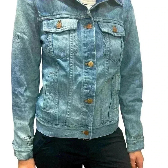 Madewell Ellery Wash Ripped Distressed Denim Jeans Jacket Style C1778 - Picture 8 of 8